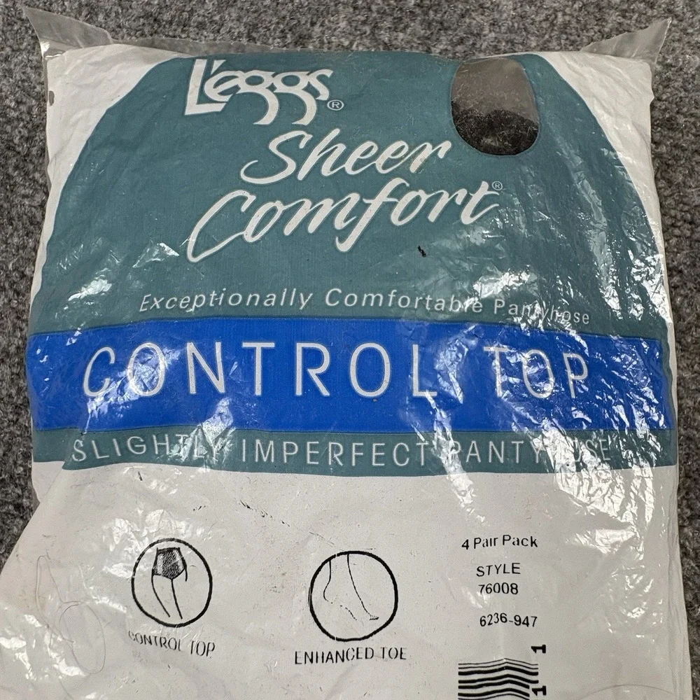 Vintage Y2K L'eggs Sheer Comfort Control Top Pantyhose Size B Jet Black 4 Pair